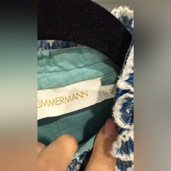 ZIMMERMANN MONCUR RUFFLE NECK MINI DRESS IN AQUA PAISLEY - Picture 4 of 4